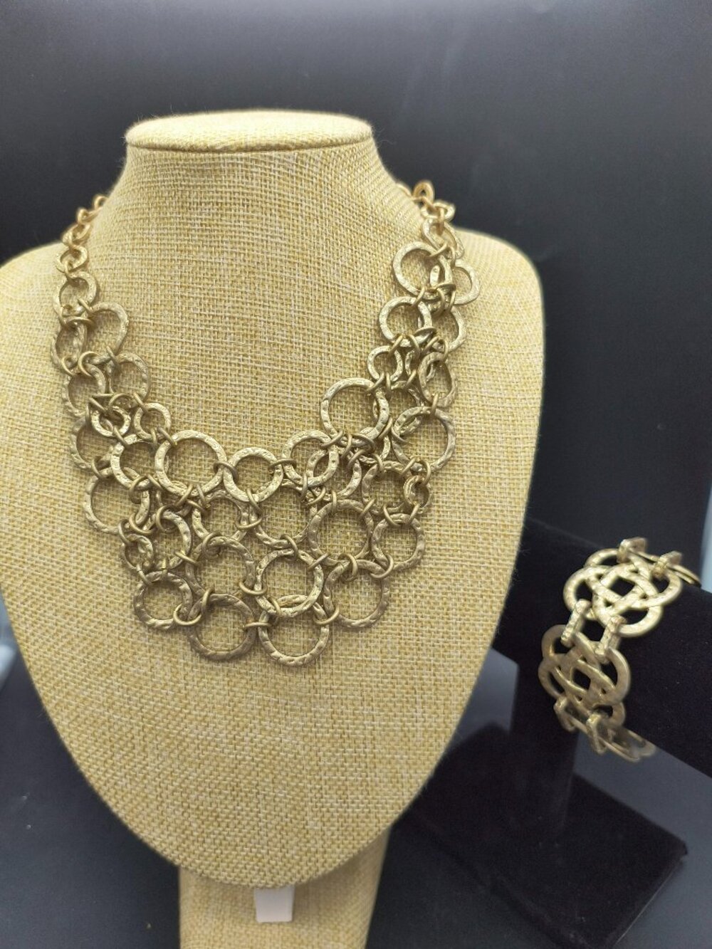 Kiam Family Lia Sophia Gold Tone Chunky Chain Link Bib Necklace & Bracelet